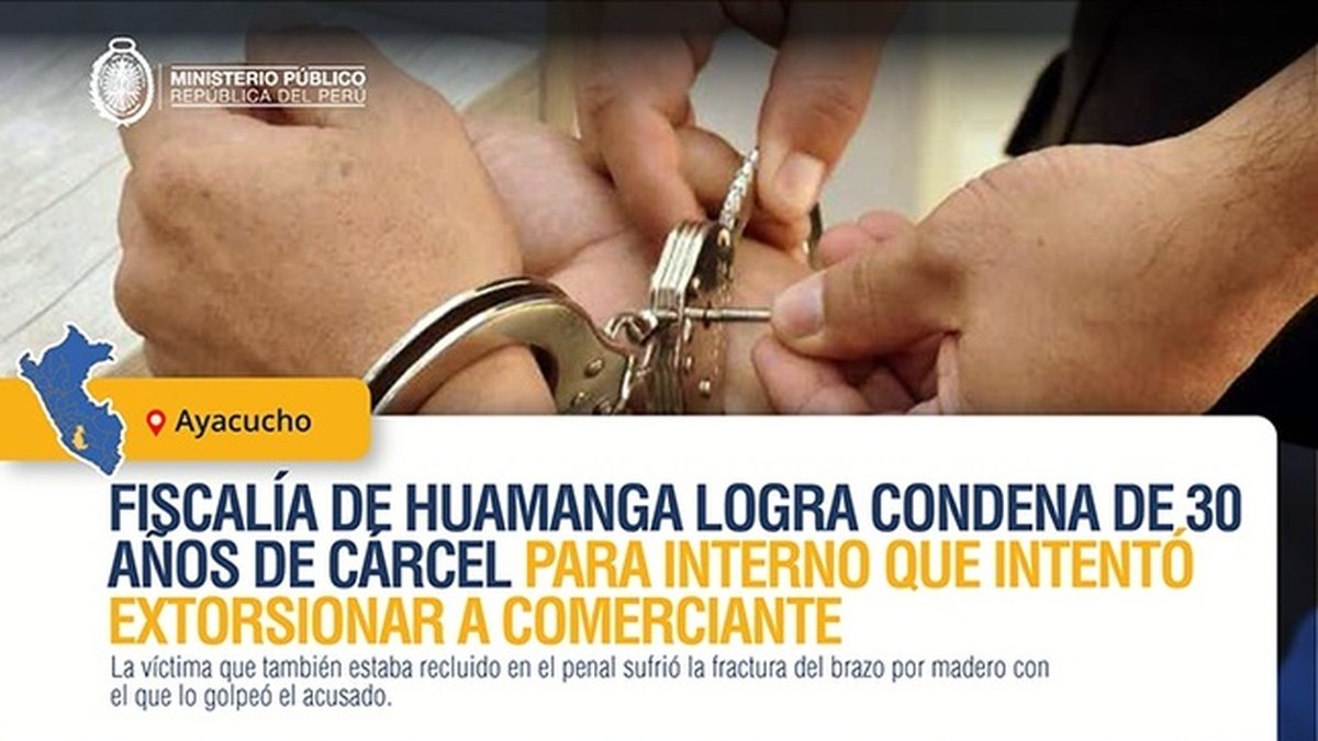 Ayacucho: Fiscalía de Huamanga logra condena de 30 años de cárcel para interno que intentó extorsionar a comerciante