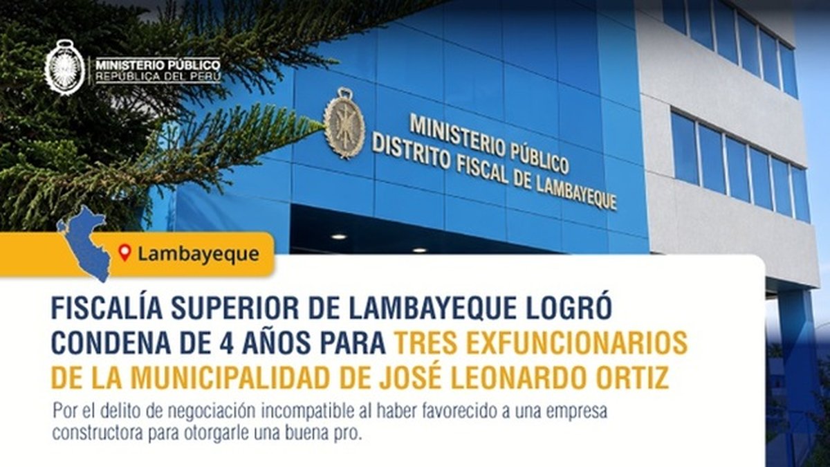 Fiscalía Superior de Lambayeque logró condena de 4 años para tres exfuncionarios de la Municipalidad de José Leonardo Ortiz