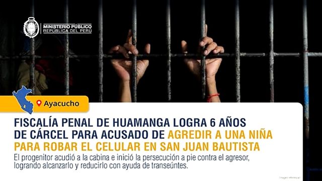 Fiscalía Penal de Huamanga logra 6 años de cárcel para acusado de agredir a una niña para robar el celular en San Juan Bautista