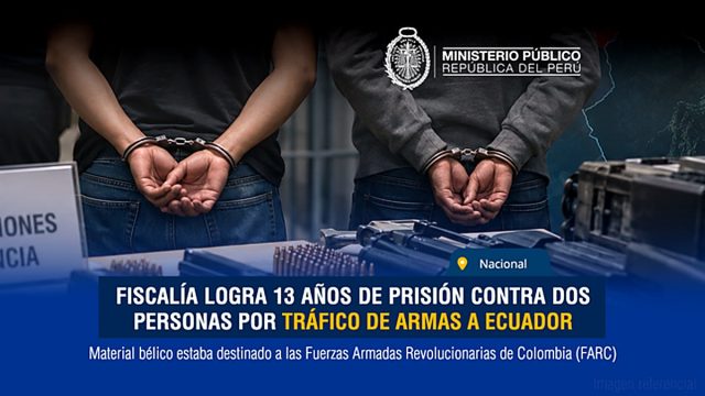 Fiscalía logra condena contra dos involucrados por tráfico de armas hacia Ecuador
